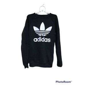 Adidas Pullover Sweatshirt Men Small Black White Graphic Logo